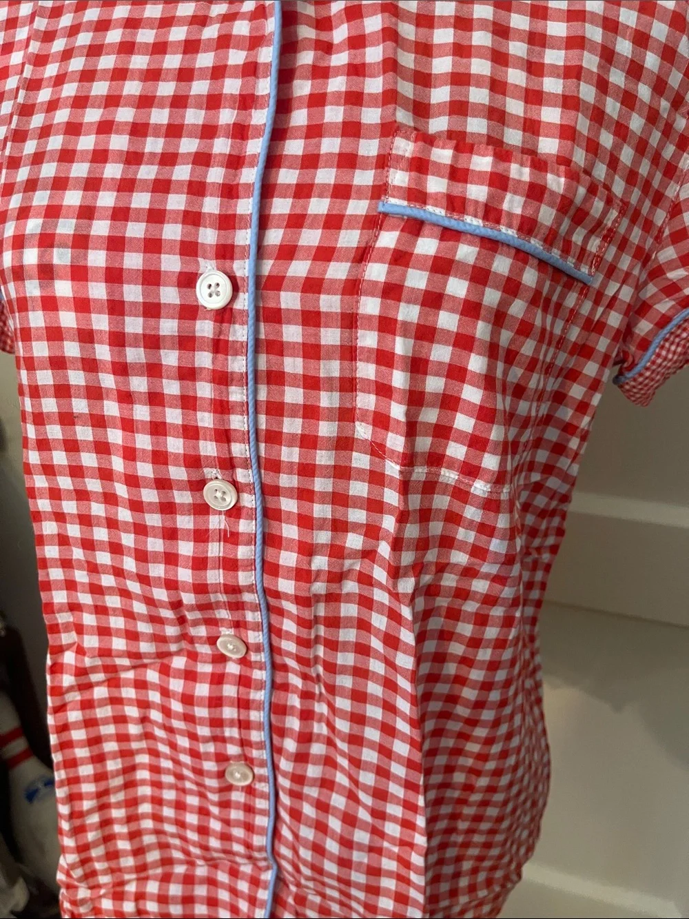 J. Crew Red and White Gingham Short-Sleeve Pajama Top